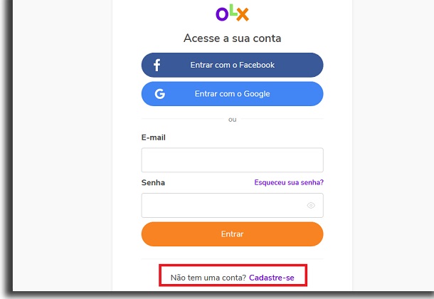 criar conta na olx