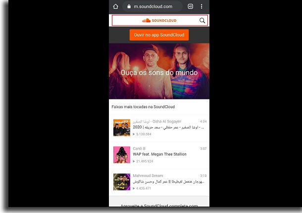 usando o soundcloud no android