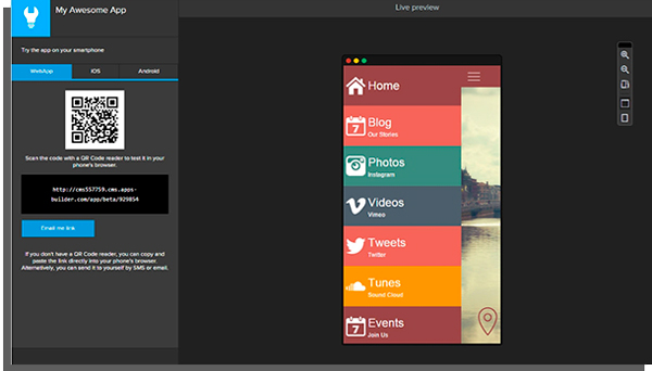tela do appsbuilder