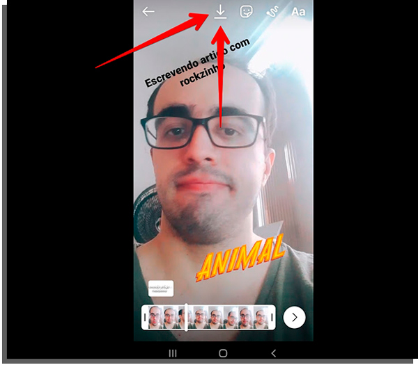 clique na seta para baixar vídeos do instagram reels