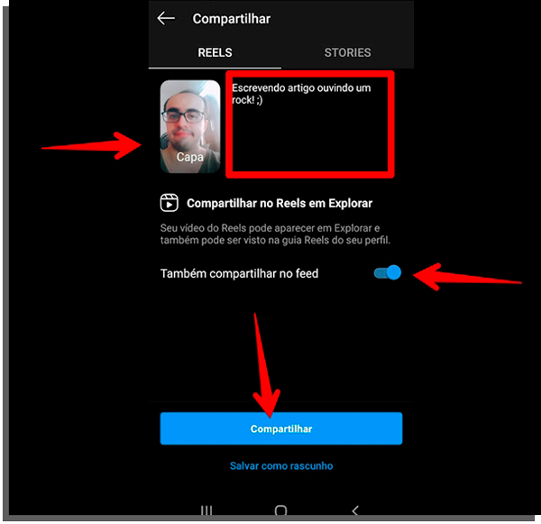 termine de aprender como baixar e postar vídeos do Instagram Reels tocando em compartilhar