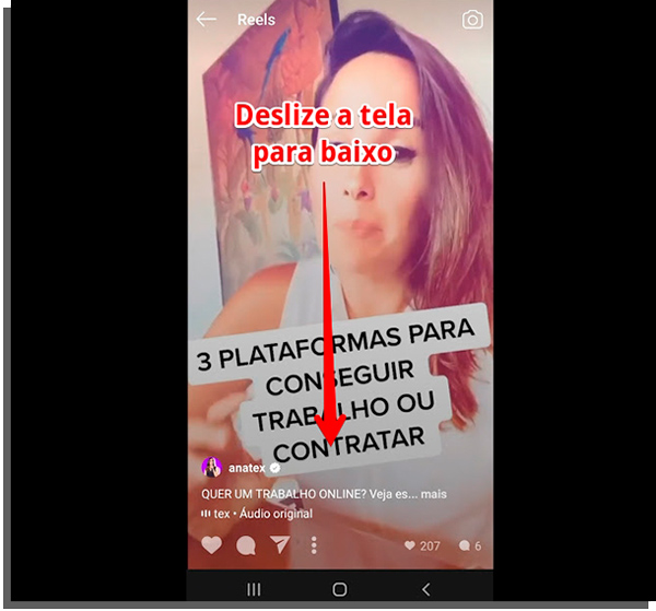deslize a tela para baixo para ver outro vídeo no instagram reels