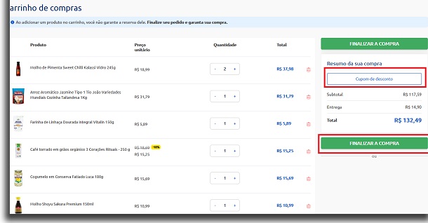 verificar carrinho de compras