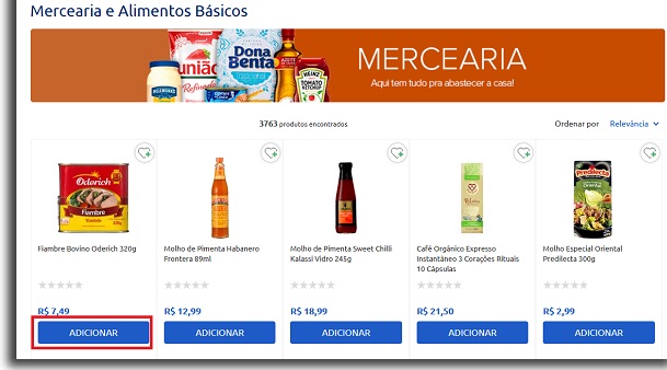 adicionar produtos 