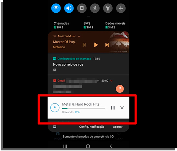 acesse a central de notificações para acompanhar o download