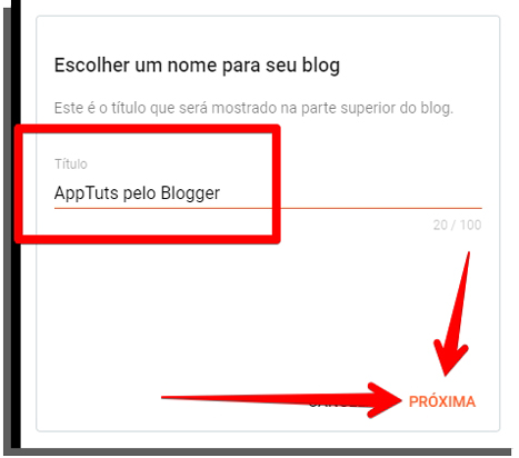 crie o nome do blog