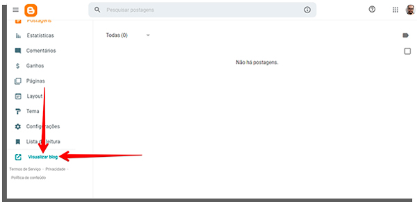 clique em visualizar blog para que crie site grátis em 5 minutos