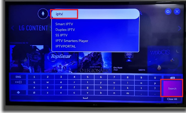 IPTV na Smart TV pesquisando