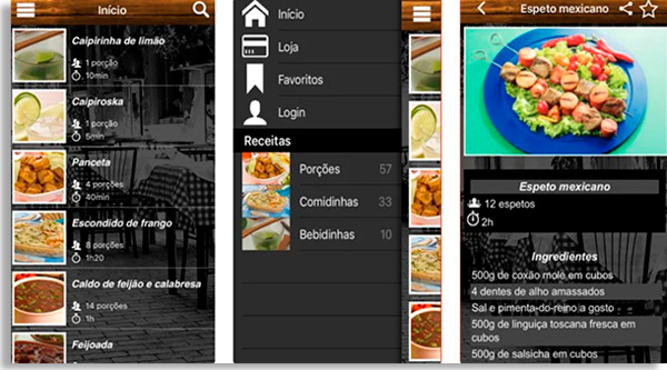 telas do app receitas de boteco