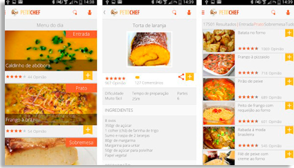 tela inicial do app petit chef