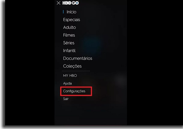 configurações da HBO Go