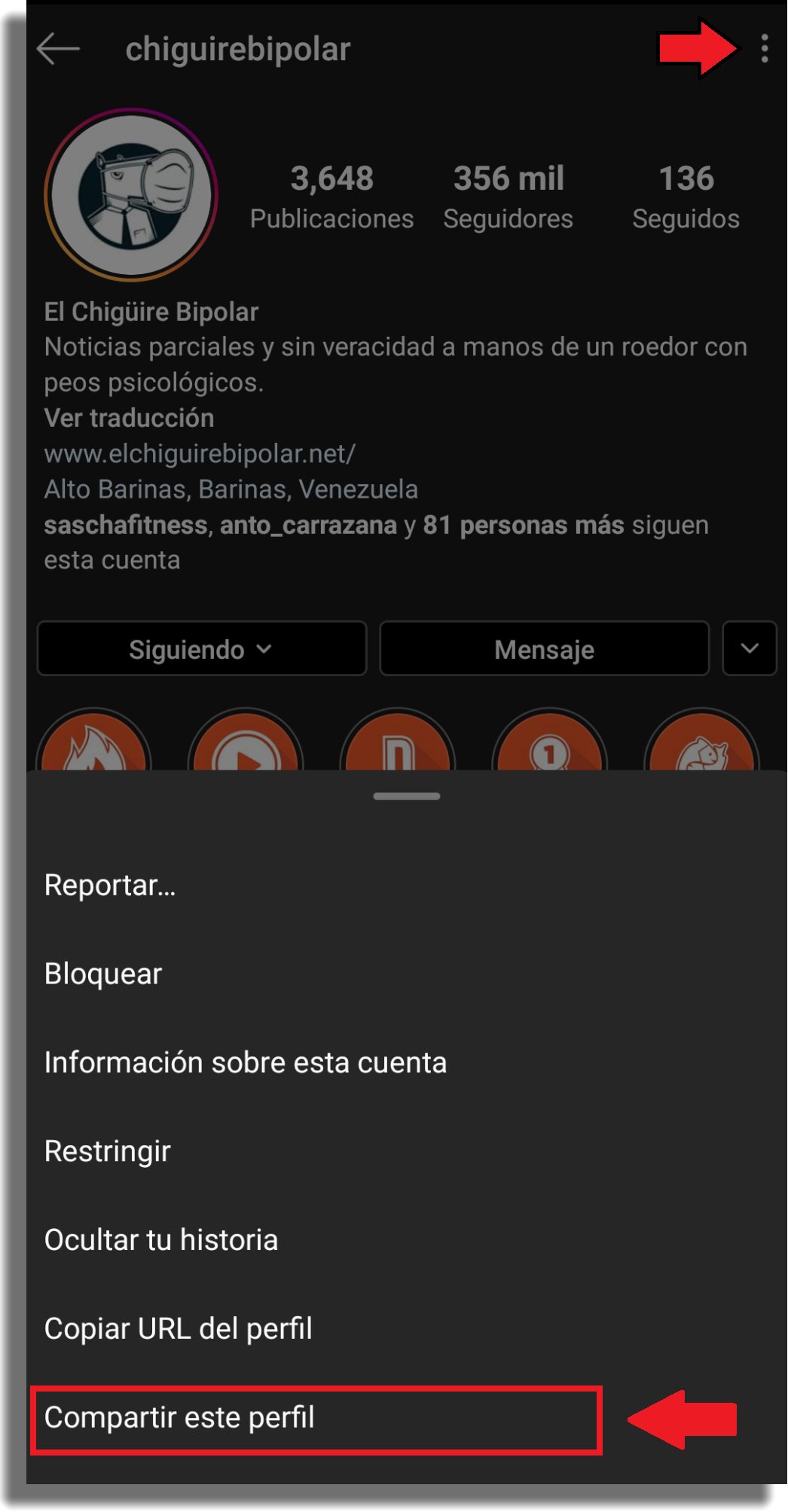 enviar perfil por dm