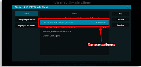 insira a url do iptv no smartphone