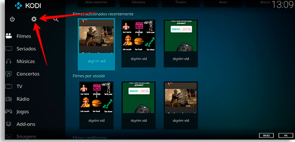 tela inicial do kodi, app para assistir IPTV no smartphone