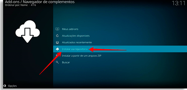 menu de addons do kodi