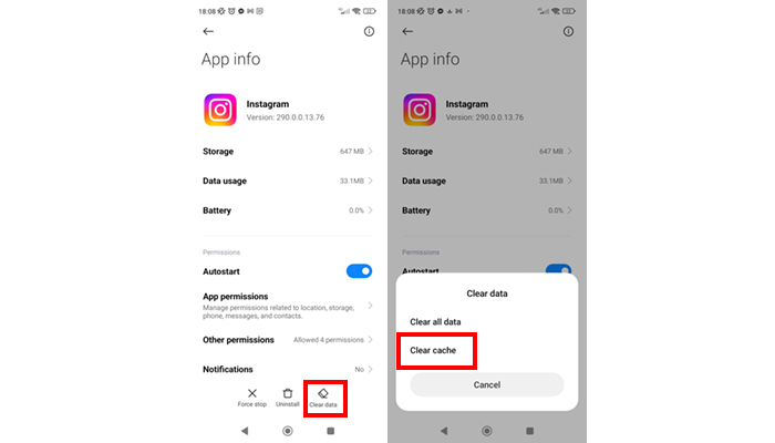 clear cache Instagram Stories won't load