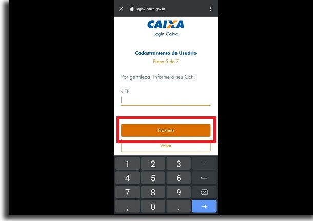 cep no app da caixa