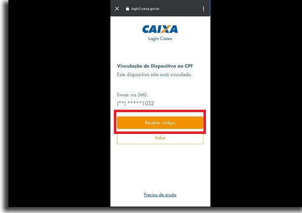 sms para vincular o dispositivo