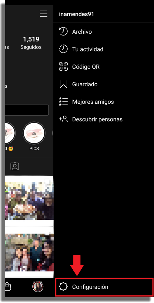 menú configuración ig