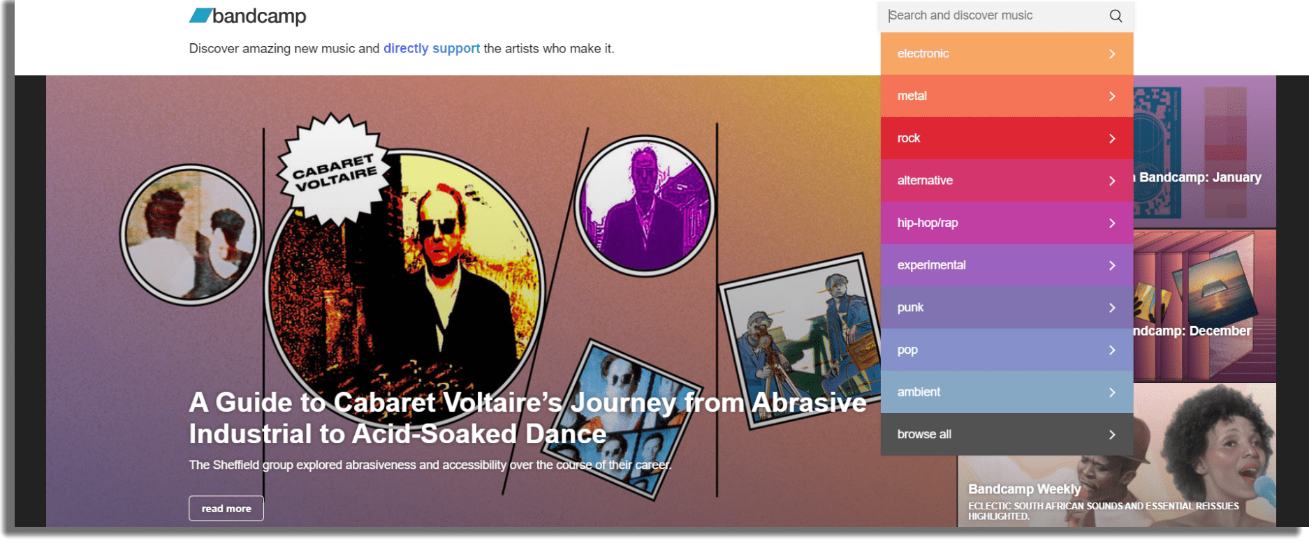 Bandcamp Sitios web para descargar música gratis