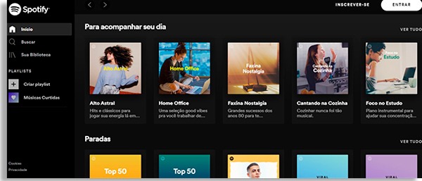 tela inicial do spotify, que também é um dos aplicativos de podcasts