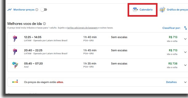 calendário do Google voos