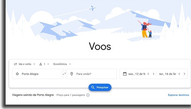 como usar o google voos
