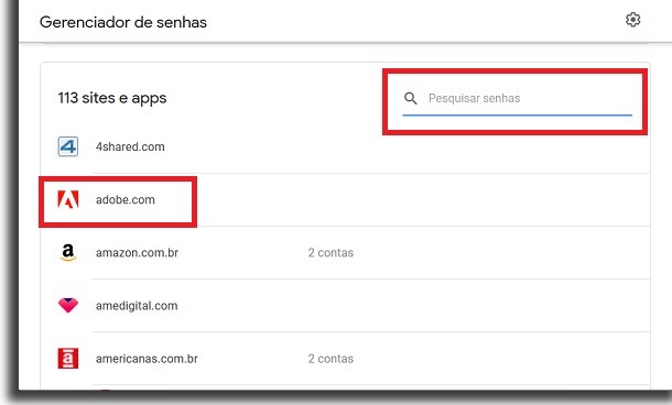 senhas salvas no google password gerenciador