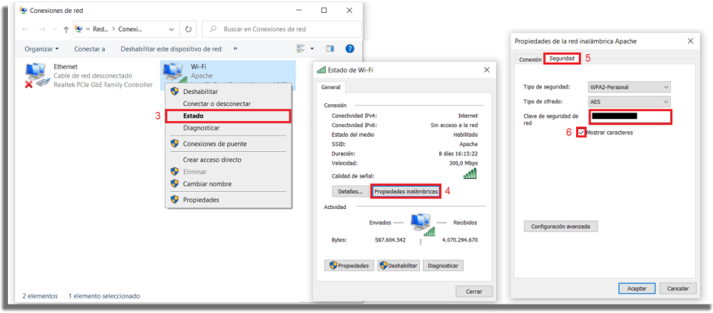 Ver las contraseñas WiFi guardadas en Windows 10