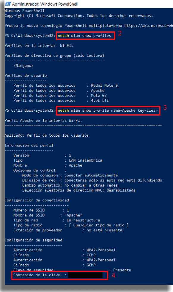 Ver las contraseñas WiFi guardadas en Windows PowerShell