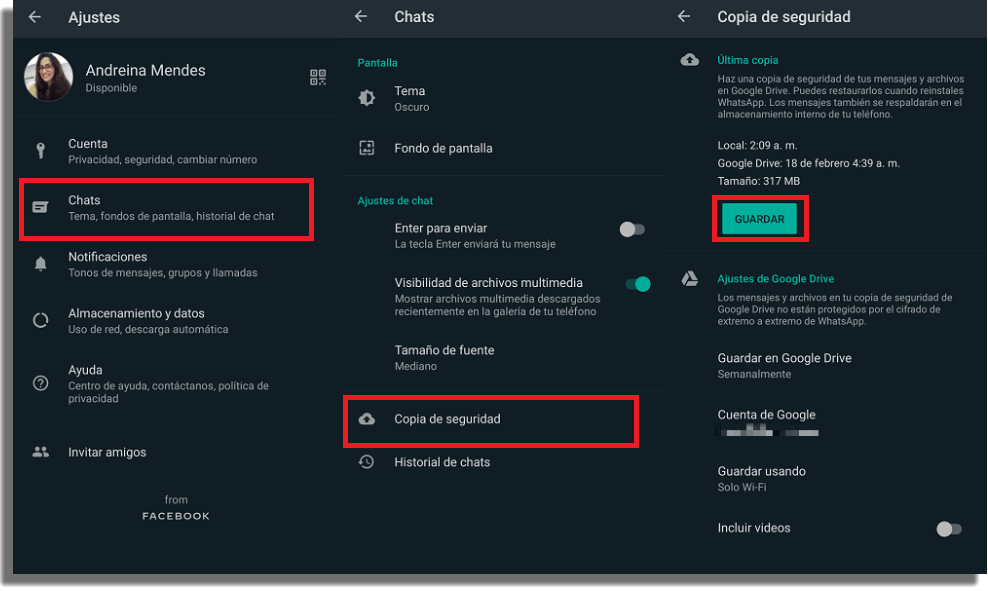 Hacer una copia de seguridad de tus chats Trucos de WhatsApp