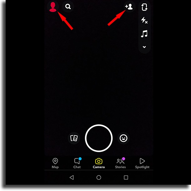 Profile and add friends icons find people on Snapchat