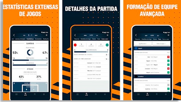telas do goal live score, um dos mais baixados apps grátis para ver resultados de futebol
