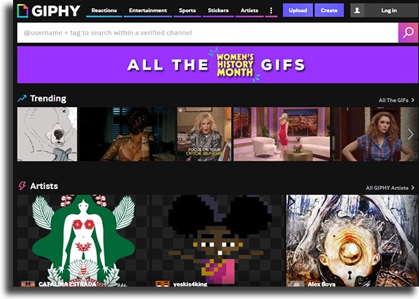 Giphy frontpage post GIFs to Instagram