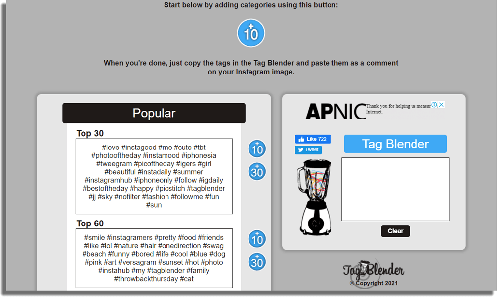 TagBlender herramientas para buscar los mejores hashtags de Instagram 