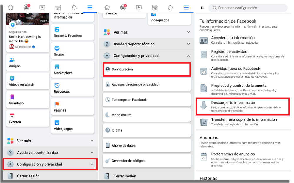 Recuperar mensajes borrados en Messenger