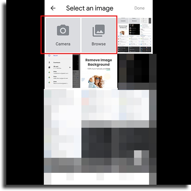browse and camera remove image background