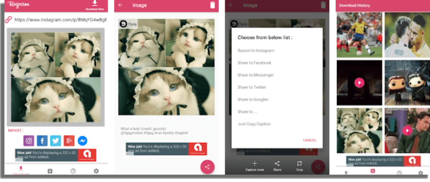 Regram descargar videos de Instagram