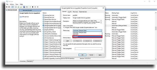 disabled disable Chrome automatic updates