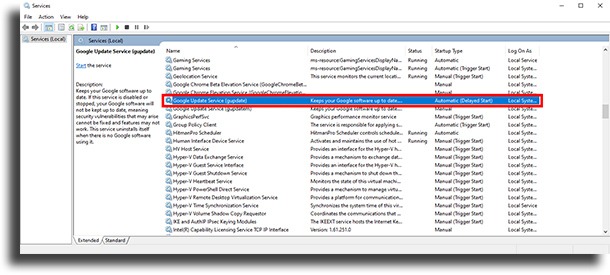 services.msc window disable Chrome automatic updates