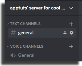 The "+" by the side of Text Channels or Voice Channels