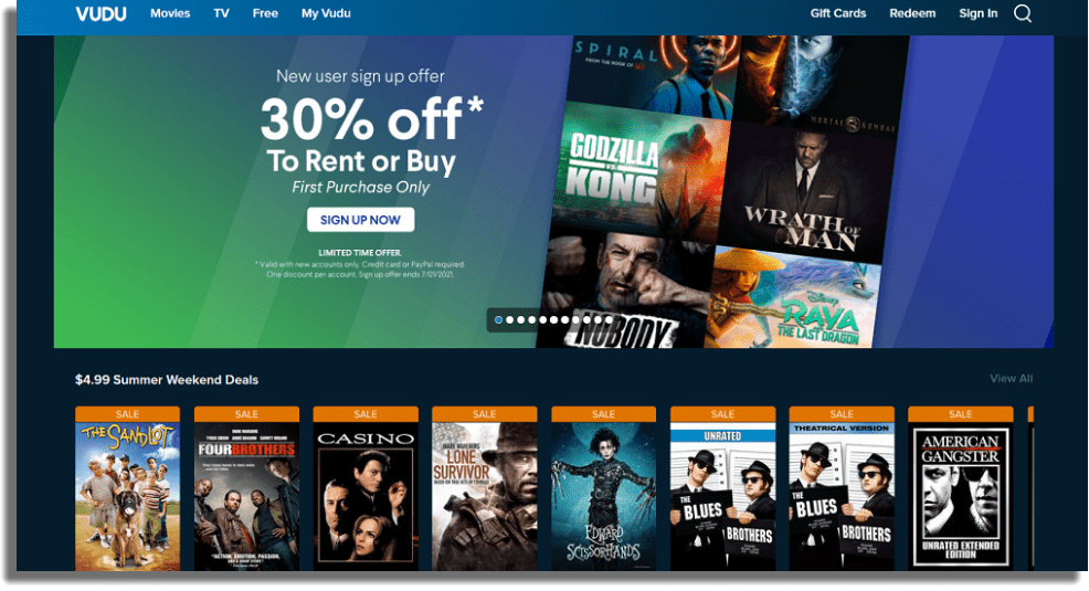 Vudu servicios de streaming de películas y series