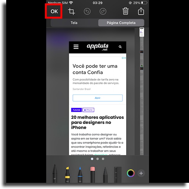 Salvar tirar print de uma página inteira no iPhone