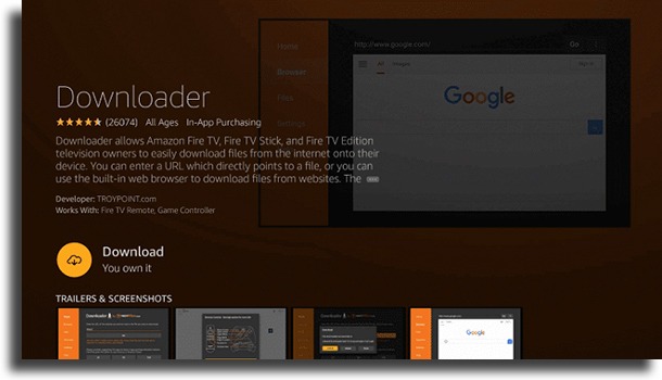 Download Downloader install Google Play Store on Fire TV