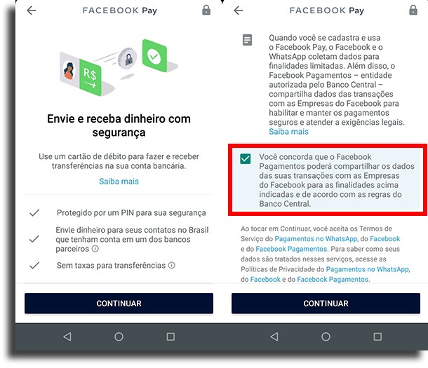 concordar com os termos pagamentos pelo WhatsApp
