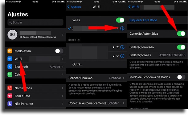 desativar conexão automática ao Wi-Fi no iPhone individualmente