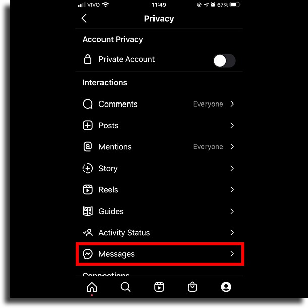 Messages disable message requests on Instagram