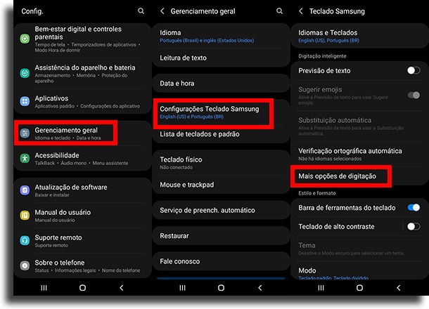 indo até mais opções de digitação criar atalhos de texto no Android