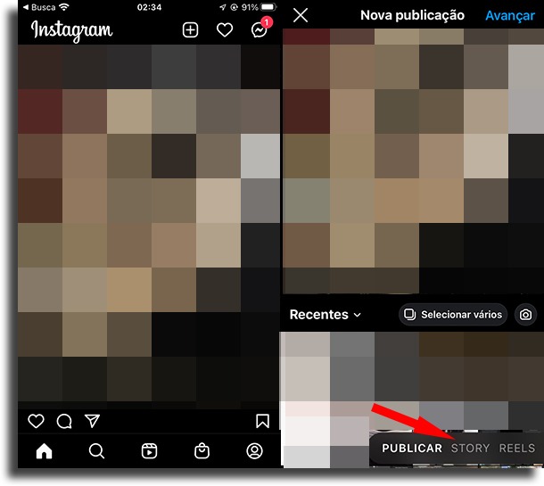 ir na opção de Story 