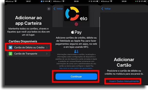 Adicionar cartão bancos compatíveis com Apple Pay 
